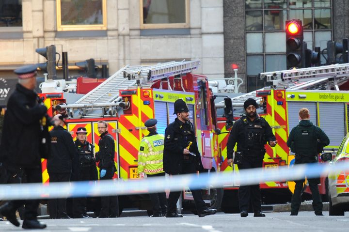 Emergency services on the scene of the incident at London Bridge on Friday afternoon. 