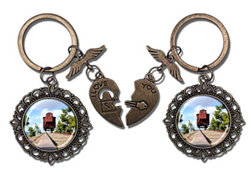 Valentine's Day key chains featuring a photo of a train car that deported Jews for extermination remained for sale on Su