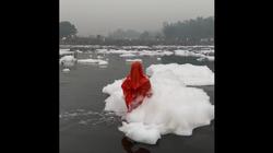 毒の泡に浸かって祈りを捧げる女性。インドで最も汚染された「聖なる川」の光景だ（動画）