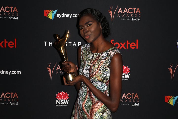 Magnolia Maymuru poses with AACTA Award for Best Supporting Actress in the media room during the 2019 AACTA Awards Presented by Foxtel | Industry Luncheon.