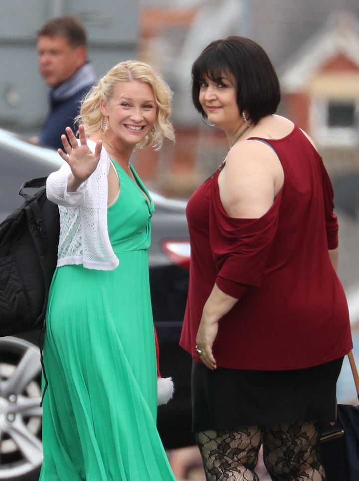 Joanna Page and Ruth Jones during filming in Barry 