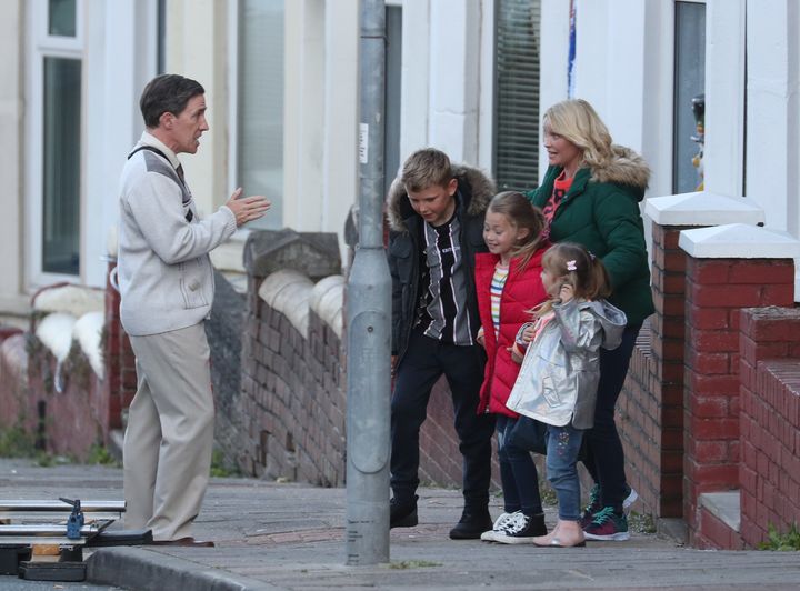 Rob Brydon and Joanna Page during filming