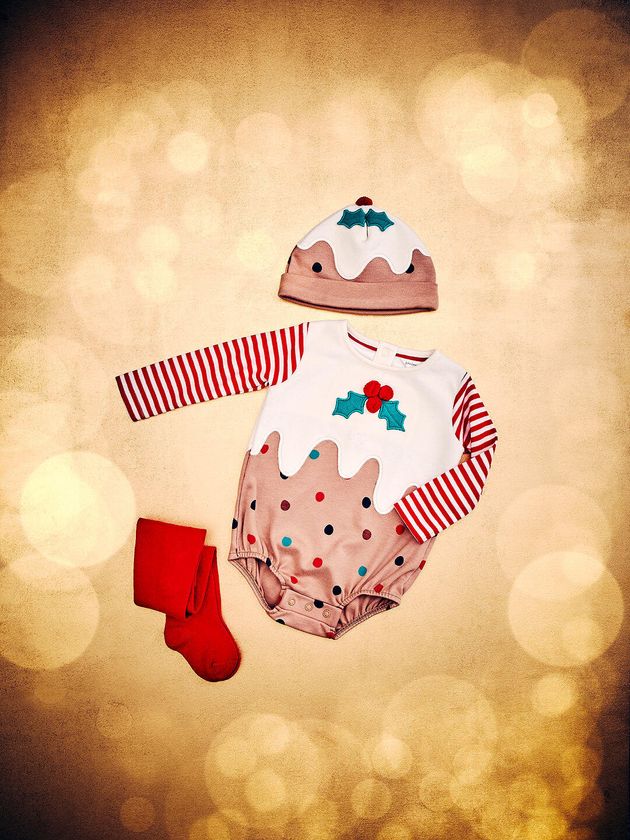 Baby GOTS Organic Cotton Christmas Pudding Romper and Hat Set