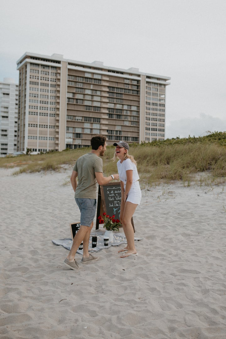 The author and her fiance during his proposal.