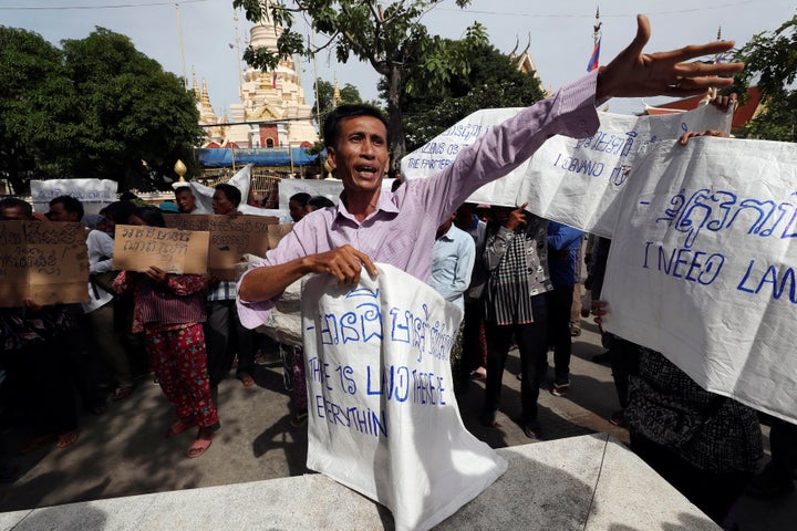 A land eviction protester near the prime minister's residence in Phnom Penh, Cambodia, in July.