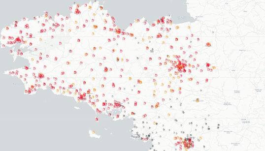 La carte des pénuries d’essence en Bretagne (avant le déblocage de certains