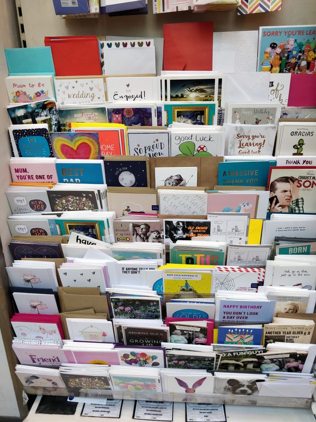 A selection of greetings cards in Sainsbury's – all without the plastic wrappers. 