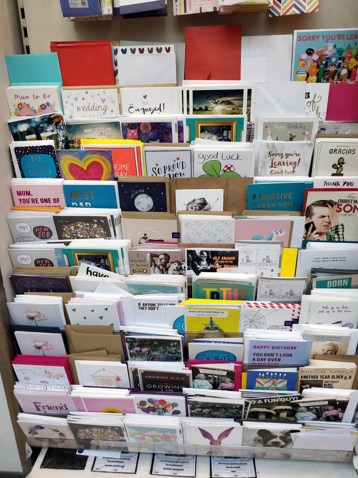 A selection of greetings cards in Sainsbury's – all without the plastic wrappers. 
