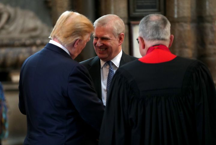 Donald Trump pictured in conversation with Prince Andrew at London's Westminster Abbey earlier this year.
