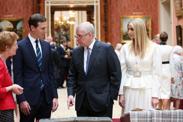 Prince Andrew also met with other members of the Trump administration during the president's state visit, including Trump's daughter Ivanka Trump (right) and son-in-law Jared Kushner (left).