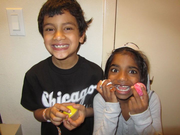 Wright's kids cheese it up for the camera.