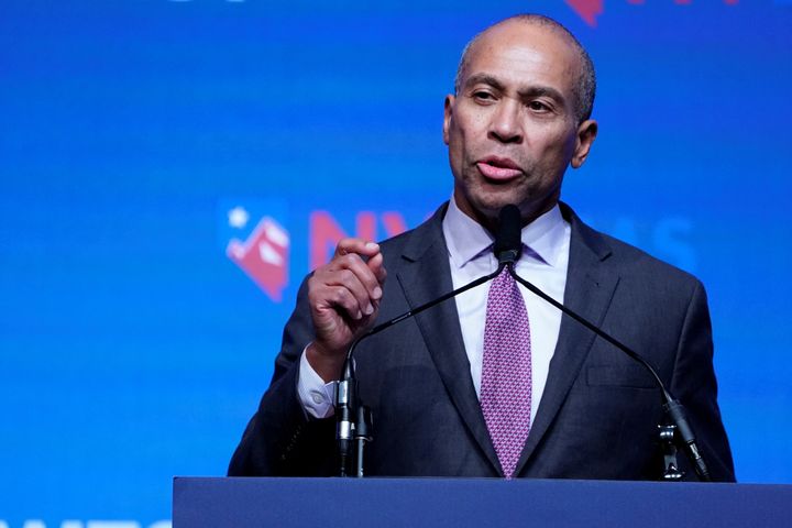 Former Massachusetts Gov. Deval Patrick (D), seen here speaking in Las Vegas, faces questions about his work for Bain Capital, which critics have charged with predatory behavior.