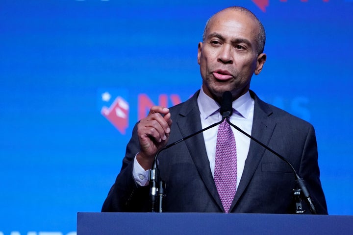 Former Massachusetts Gov. Deval Patrick (D), seen here speaking in Las Vegas, faces questions about his work for Bain Capital, which critics have charged with predatory behavior.