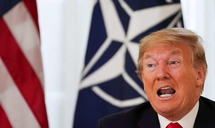 U.S. President Donald Trump speaks during a meeting ahead of the NATO summit in Watford, in London on Dec. 3, 2019.
