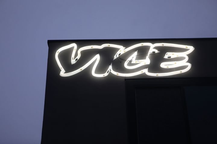 Vice Media offices display the Vice logo at dusk on Feb. 1, 2019 in Venice, California.