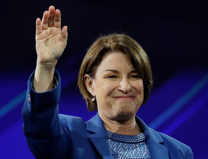 Sen. Amy Klobuchar (D-Minn.) speaks at the California Democratic Party 2019 Fall Endorsing Convention. 