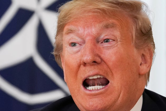 U.S. President Donald Trump speaks during a meeting with NATO Secretary General Jens Stoltenberg (not...