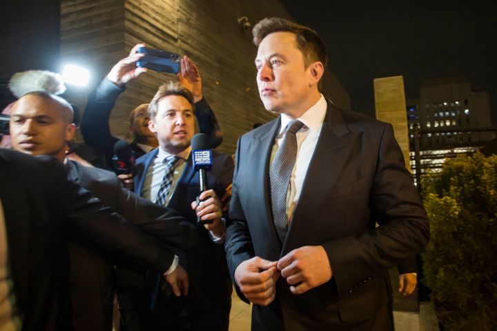 Elon Musk, chief executive officer of Tesla Inc. leaves the US District Court, Central District of California through a back door in Los Angeles, on Tuesday.