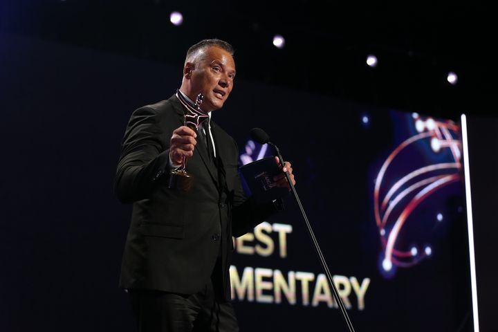 Stan Grant accepts the AACTA Award for Best Documentary.