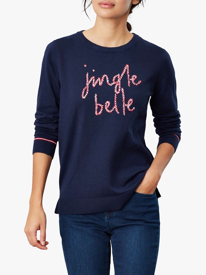 Joules Festive Crew Neck Jumper, Navy Jingle Belle, John Lewis