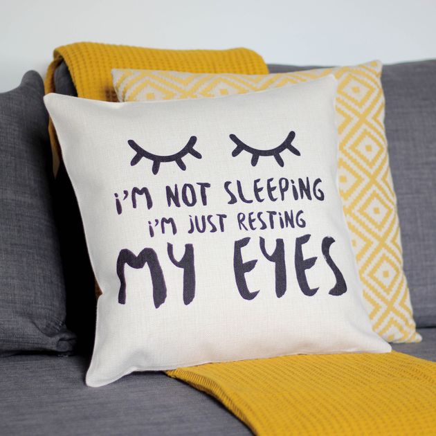 I’m Not Sleeping Just Resting My Eyes Cushion, That’s Nice That, Not On The High Street, £24.95