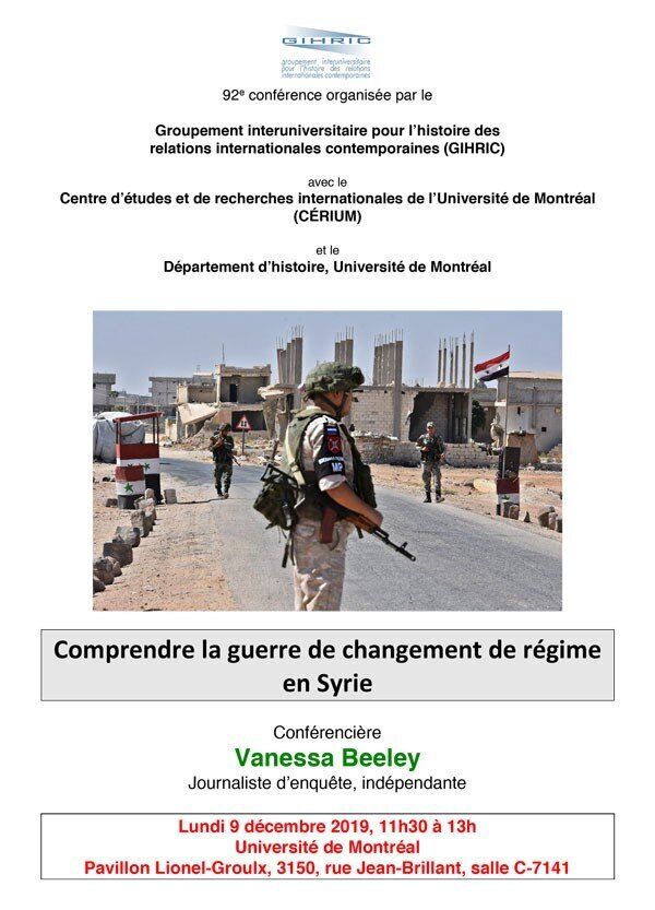 L'affiche originale de la conférence de Vanessa Beeley à l'Université de Montréal. (Capture d'écran/medium.com)