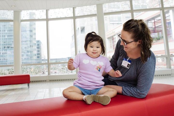 Abby in out-patient follow-up after her liver transplant with her mother, Catherine. 