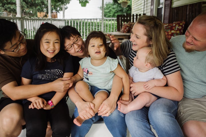 Abby with Catherine, Dave, and her biological parents and sister before her transplant. 