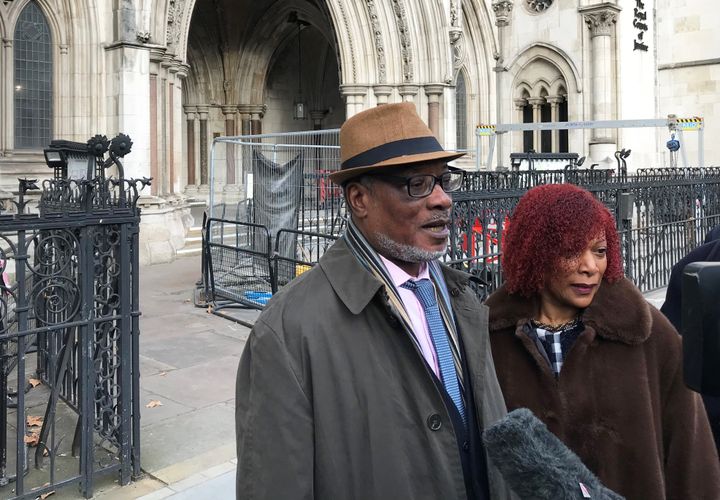 Winston Trew and his wife Hyacinth outside the Royal Courts of Justice in London after his conviction was overturned by senior judges