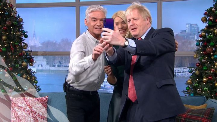 Phillip Schofield, Holly Willoughby and Boris Johnson take a selfie after the PM's This Morning interview