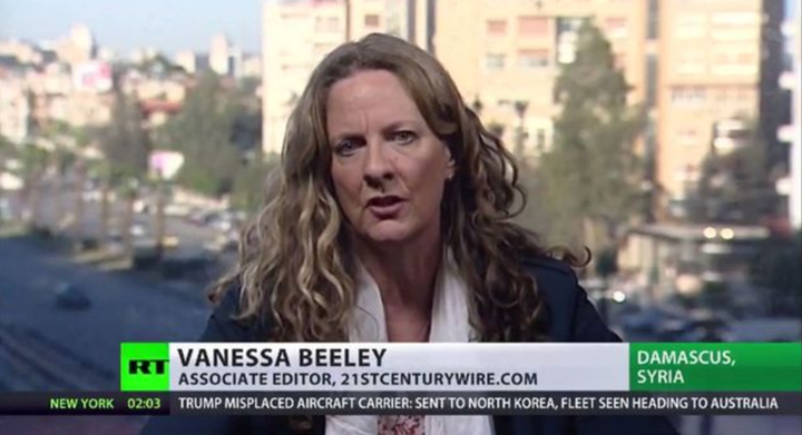 Vanessa Beeley is regularly invited to speak on Russian state media.