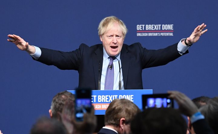 Prime Minister Boris Johnson takes to the stage to the launch his party's manifesto at Telford International Centre in Telford, West Midlands.