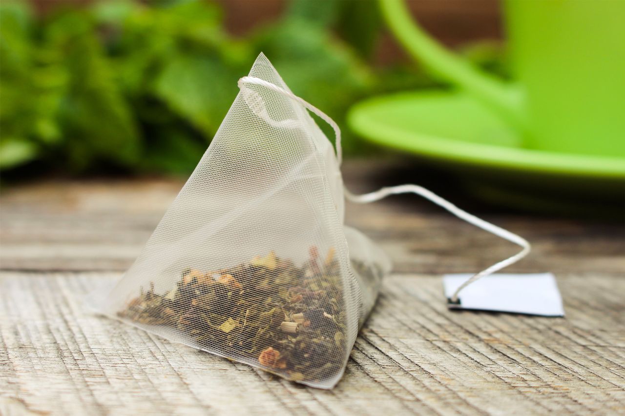 Plastic tea bags typically come in pyramid shapes (but not always).