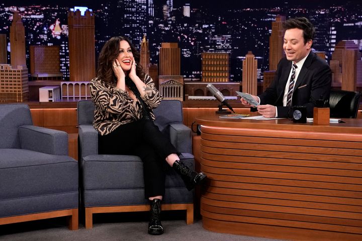 THE TONIGHT SHOW STARRING JIMMY FALLON -- Episode 1170 -- Pictured: (l-r) Musician Alanis Morissette during an interview with host Jimmy Fallon on December 4, 2019 -- (Photo by: Andrew Lipovsky/NBC/NBCU Photo Bank via Getty Images)