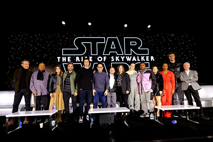 Actors Richard E. Grant, Billy Dee Williams, Keri Russell, Oscar Isaac, Adam Driver, writer/director J.J. Abrams, co-writer C