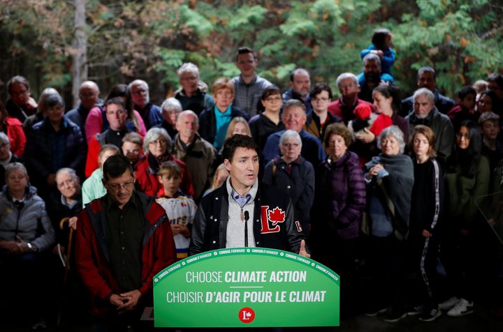 Liberal leader and Canadian Prime Minister Justin Trudeau attends a press conference after a tree planting during an election campaign visit to Plainfield, Ontario, Canada October 6, 2019. REUTERS/Stephane Mahe