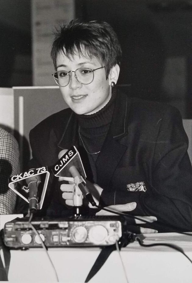 Nathalie Provost speaking to news outlets after the massacre.