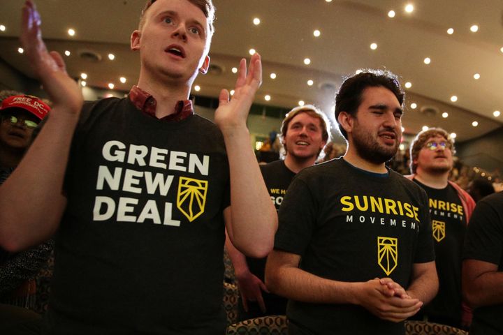 Supporters of the Green New Deal participate in a May 13 rally at Howard University in Washington, D.C. The Sunrise Movement held an event for the final stop of the "Road to a Green New Deal" tour to "explore what the pain of the climate crisis looks like in D.C. and for the country."