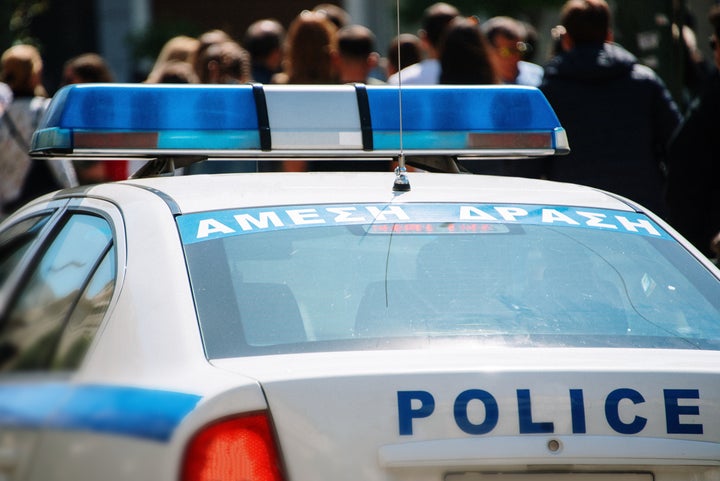 A rear view of a greek police car in Athens