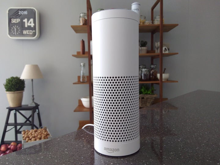 The Amazon Echo, a voice-controlled virtual assistant, is seen at its product launch for Britain and Germany in London, Britain, September 14, 2016.