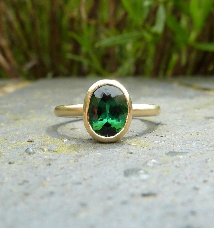 Green Tourmaline Recycled Gold Ring, Etsy