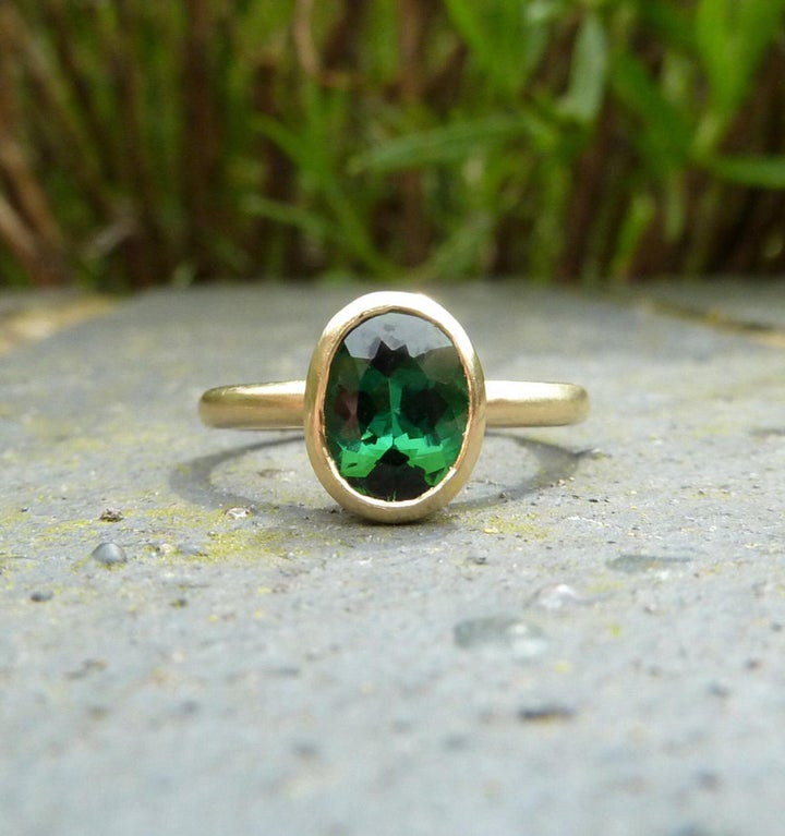 Green Tourmaline Recycled Gold Ring, Etsy