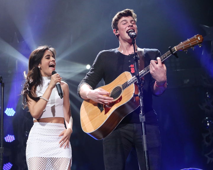 Camila Cabello and Shawn Mendes performing together in 2015.&nbsp;