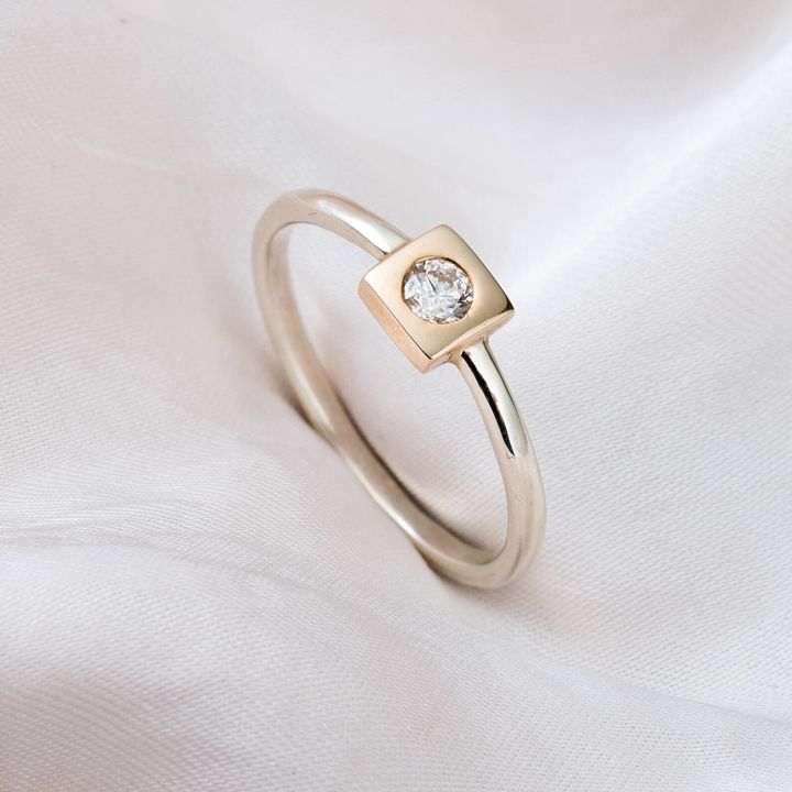9ct Mixed Gold Square Diamond Engagement Ring, Etsy