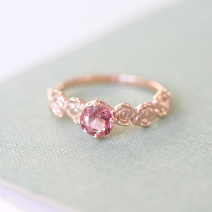 9ct Rose Gold Pink Peach Spinel Floral Alternative Engagement Ring, Etsy