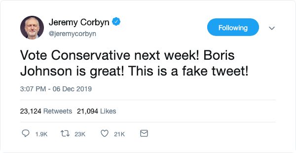 Fake Jeremy Corbyn Tweet