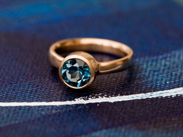 Blue Topaz Engagement Ring in 18K Gold, Etsy