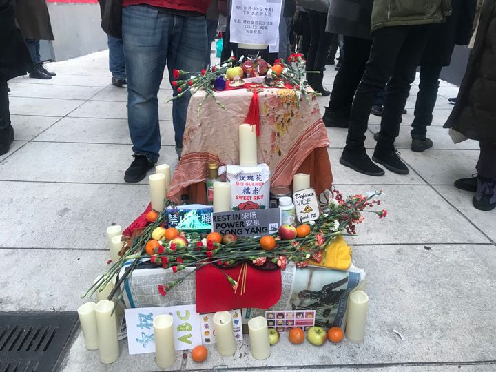 Altar at a candlelight vigil for Yang Song.