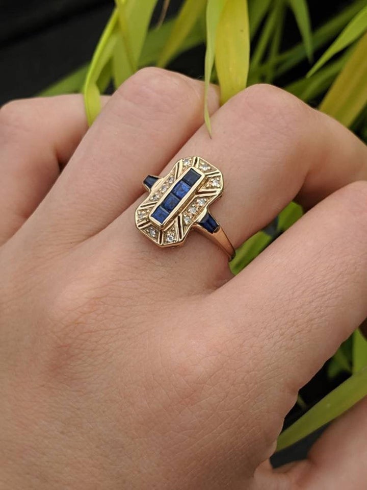 Stunning Art Deco Styled Vintage Sapphire and Diamond Ring, Etsy