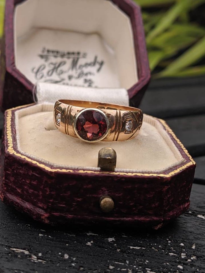 Vintage Garnet and Diamond Accent Ring, Etsy